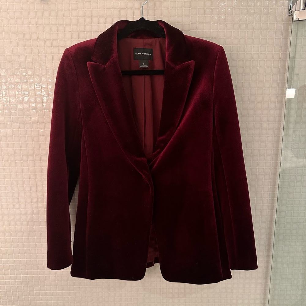 Club Monaco Velvet Blazer in Deep Burgundy